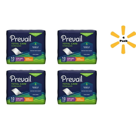Prevail Total Care Underpad 30 X 30 Inch Disposable Polymer Heavy Absorbency, 4 Pack of 10 - UPS-120