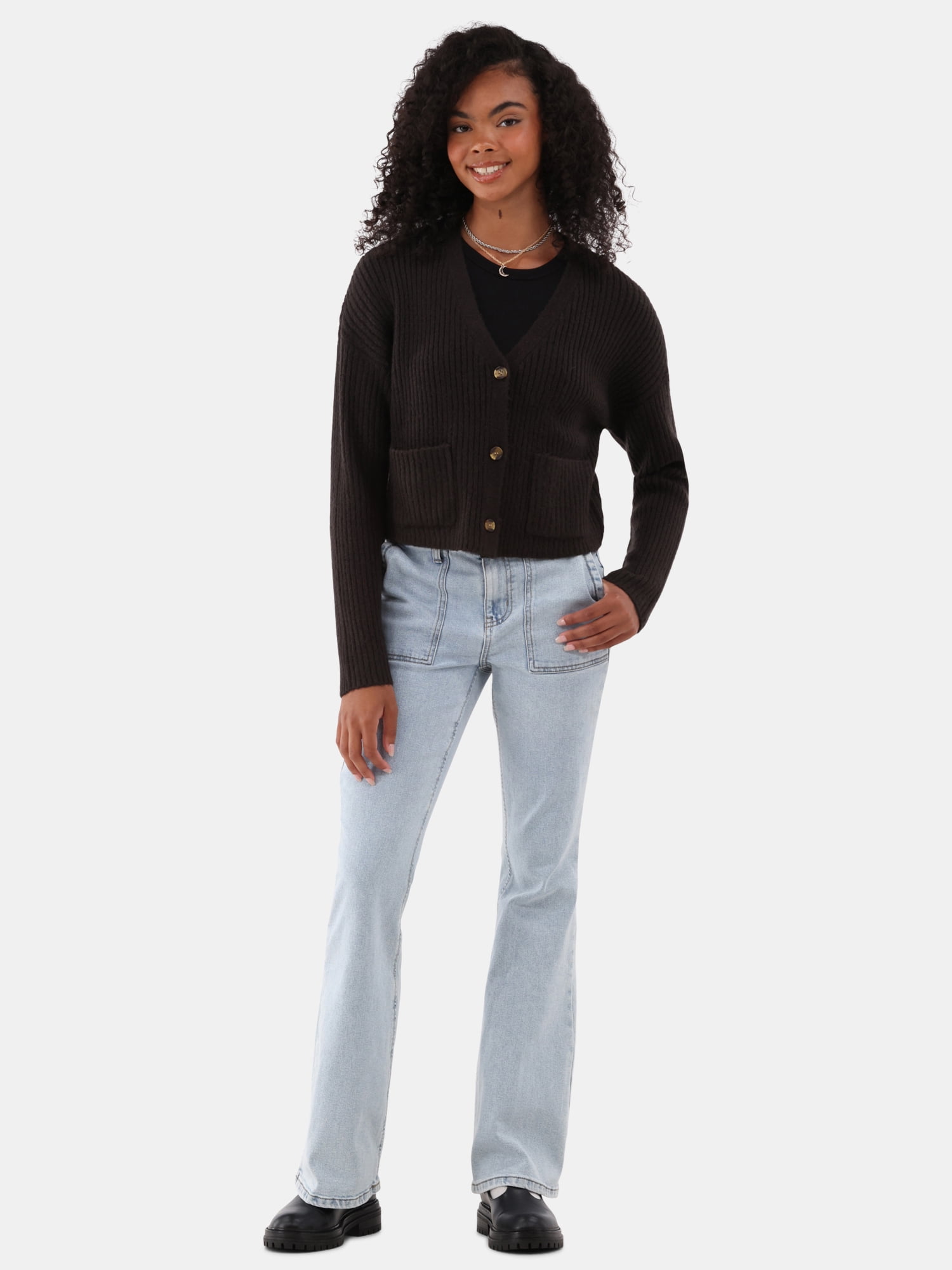 Button Front Ribbed Cardigan Sweater, Midweight, Women's - image 2