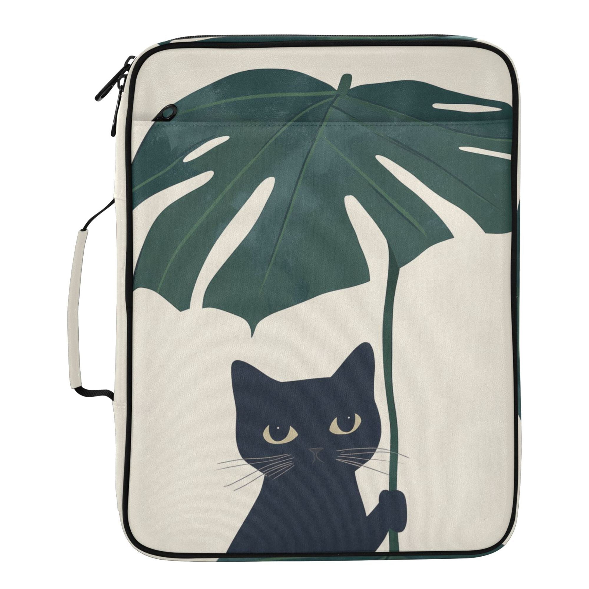 FORMRS Accordion File Folder A4 Size 7-Pocket Expanding Document Organizer Bag with 3 Ring Binder, Black Cat Plants