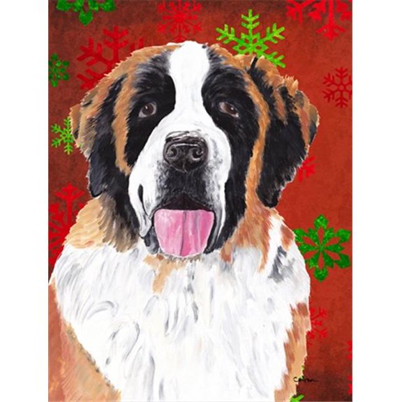11 x 15 in. Saint Bernard Red Green Snowflake Christmas Garden Size Flag
