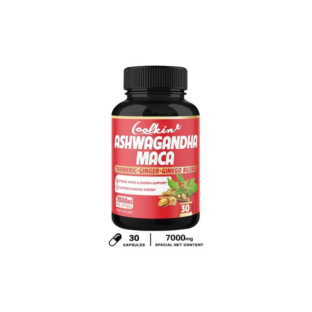 Suplemento De Raíz De Maca Ashwagandha-7000mg Equivalente A Base De Hierbas De Jengibre De Cúrcuma-Apoya El Estrés , El Estado De Ánimo Y La Fuerza-Cápsulas