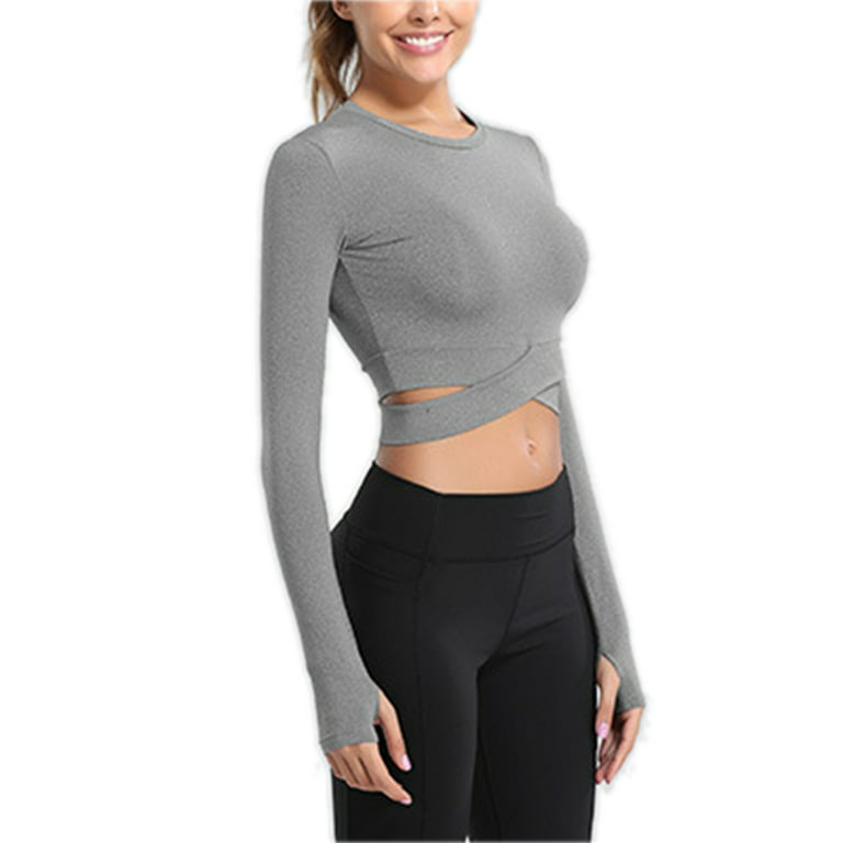 Sexy Dance Women's Workout Shirts Crop Top Workout Gym Exercise Clothes for  Girls Yoga Shirts with Holes Sexy Shirts Sportswear Athleticwear Loungewear  Long Sleeve 