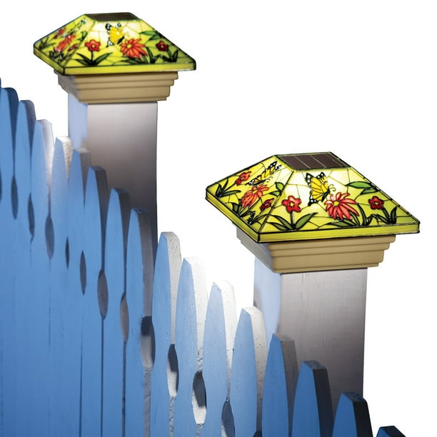 Collections Etc Solar Fence Stained Glass Effect Butterfly Post Light