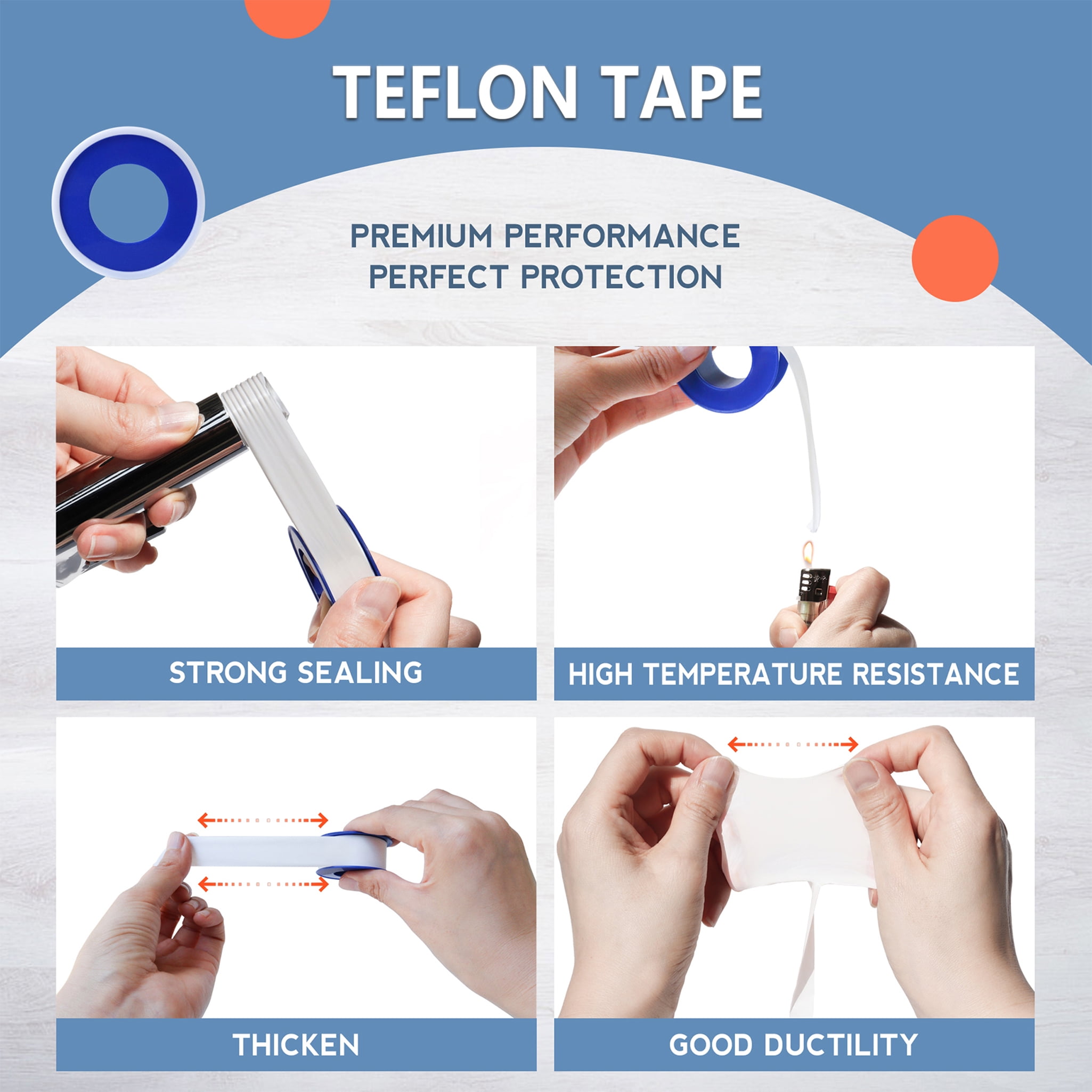 SHANDERBAR Plumbers Tape,Teflon Tape Plumbing, 4 Rolls of 1/2 inch (Width)  X 520 inch (Length) PTFE Tape,Plumber Tape for Shower Head Suitable for