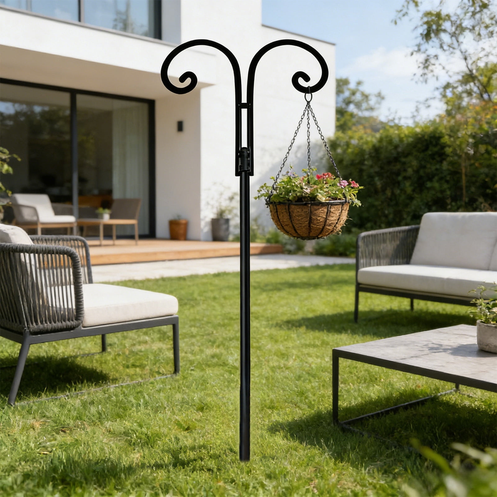Cadancy Outdoor Shepherd Hook Solar Light Holder Garden Stake Double Hanger Metal Plants Stand Patio Lawn Decorative Hook Bird Feeder Pole Backyard Landscape Accessory