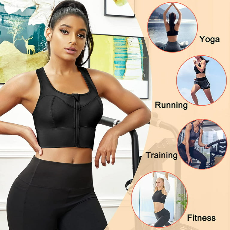 Gotoly Racerback Sports Bra for Womens Longline Yoga Bra Zip Front Crop Top  Padded Tank Tops Workout Shirt(Black Small) 
