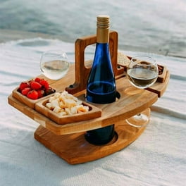 Portable Wine Table Keeps Wine Glasses Bottle in Place Wooden Outdoor Folding Picnic Table with Glass Holder Walmart