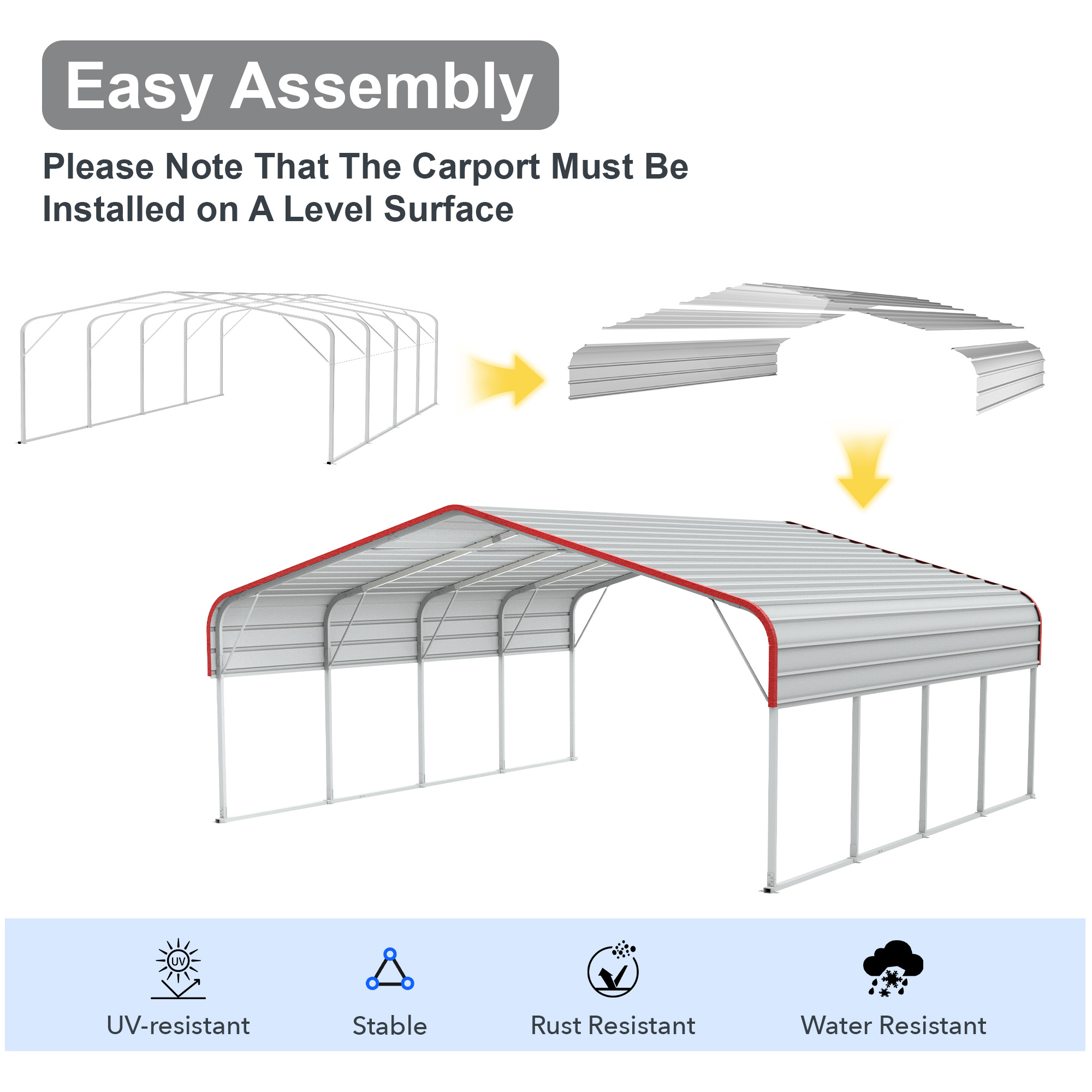 20x20 FT Heavy Duty Carport, All-Weather Metal Shelter with Durable Frame for Vehicles,Boats, Trucks, and Equipment Storage,White