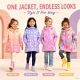 thumbnail image 2 of Jinhomg Girls Rain Jackets Waterproof Hooded Fleece Lined Raincoats Print Water-Resistant Lightweight Windbreakers for Kids 6 Years, 2 of 7