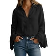 thumbnail image 2 of LVHAOGJOB Womens Summer Shirts Solid Color Tops Plus Size Cotton Linen Long Sleeve V Neck T Shirt for Ladies, 2 of 6