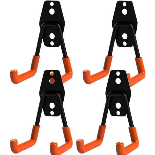 Ganchos de garaje, paquete de 4 ganchos de almacenamiento de garaje, ganchos para colgar en la pared con soporte resistente para organizador de almacenamiento de pared con revestimiento antideslizante