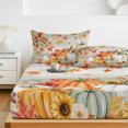 thumbnail image 6 of Twin XL Size Fitted Sheet Set - Fall Maple Leaf 2 Piece Bedding Sets 16" Deep Pocket Fitted Sheet with 1 Pillowcases, Thanksgiving Pumpkins Squirrel Green Wooden Brushed Microfiber Hotel Bed Sheets, 6 of 9