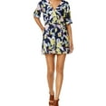 thumbnail image 2 of maison Jules Womens Faux-Wrap Floral Romper Jumpsuit, Blue, X-Small, 2 of 2