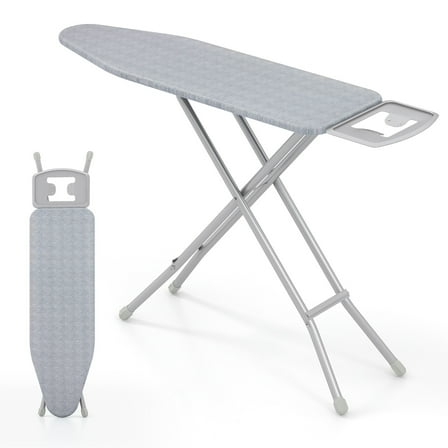 Gymax 57'' x 15'' Foldable Ironing Board w/ 7-Level Height Heat-resistant Ironing Cover gray