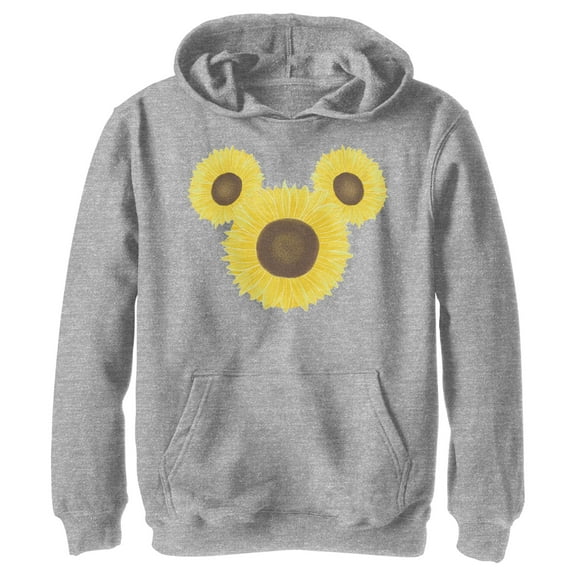 Boy's Mickey & Friends Mickey Mouse Sunflower Silhouette  Pull Over Hoodie Athletic Heather X Large