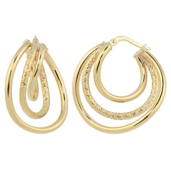 KoolJewelry 14k Yellow Gold High Polish and Diamond-cut Graduated Hoop Earrings