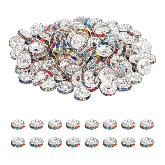 Uxcell 10mm Rondelle Spacer Bead, 200 Pcs Crystal Rhinestone Loose Bead Spacers for Jewelry Making, Silver/Colored