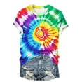thumbnail image 4 of VBTAPA Tie Dye Shirts for Women Short Sleeve Crewneck Tops Casual Stylish T-shirt Novelty Graphic Tees Lightning Sales of The Day Multicolor S, 4 of 5
