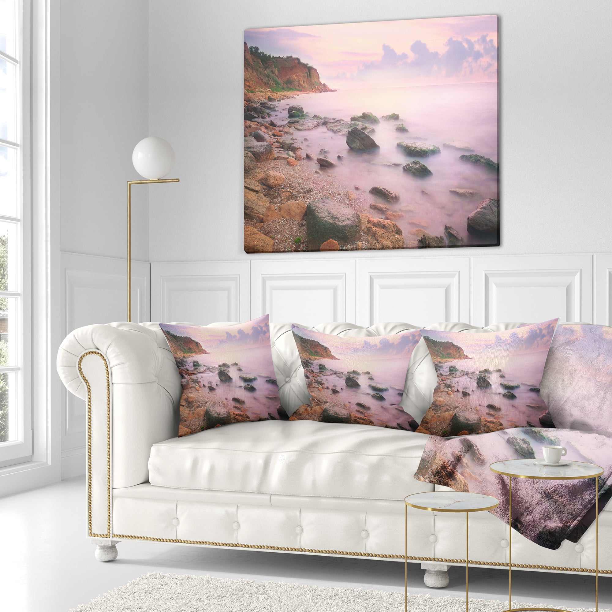 Designart Colorful Sunset over the Sea - Seashore Throw Pillow - 18x18