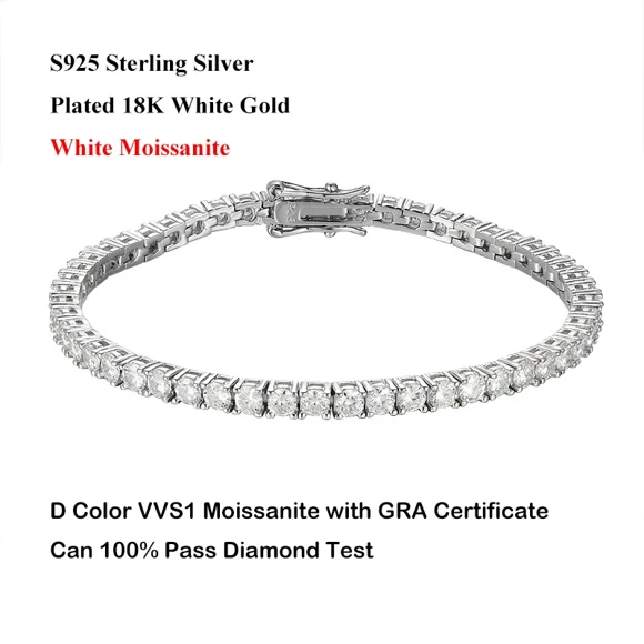 Real D Color Full 2/2.5/3/4/5/6.5mm Moissanite Tennis Bracelet For Women S925 Plated 18K Rose Gold Diamond Link Bracelets