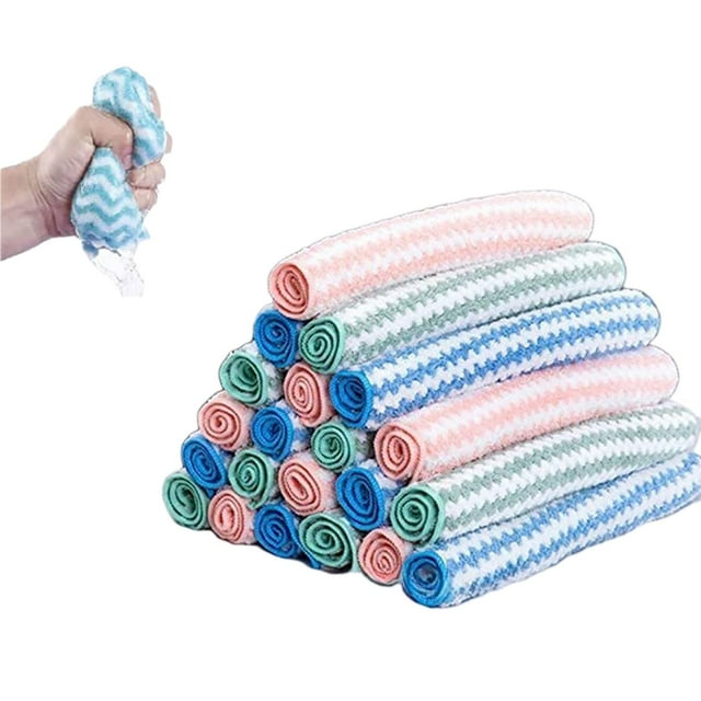 yulier 20 Pack Kitchen Dish Towels Dish Rags, Reusable Fast Drying Microfiber Cleaning Cloths, Nonstick Oil Kitchen Dish Cloths, Soft Absorbent Kitchen Towels Set, 8.6x8.6 Inches