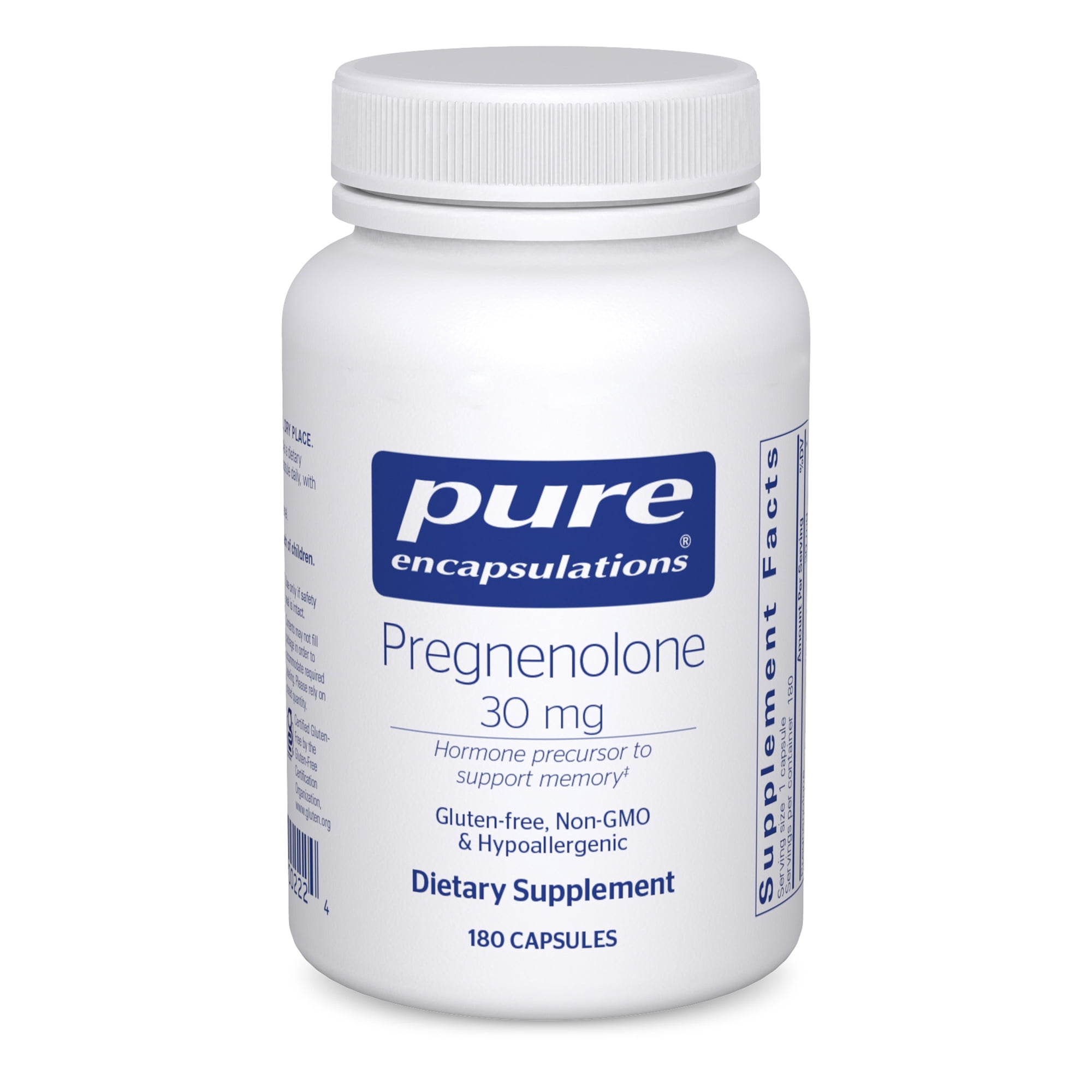 Pure Encapsulations Pregnenolone - 30 mg - Hormone Support - Memory Support & Brain Supplement* - Gluten Free & Vegan - 180 Capsules