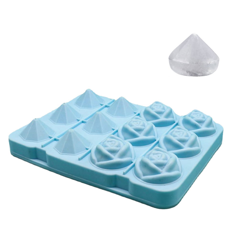 12 Grid Ice Cube Trays Rose Diamond Shape Ice Reusable Silicone