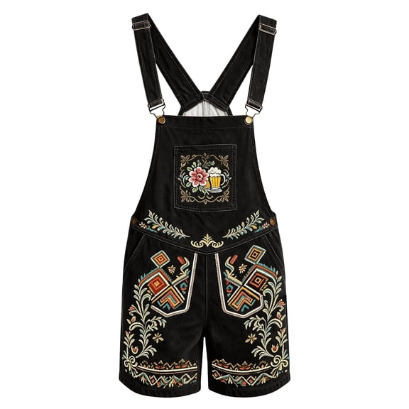 BOOMNY Oktoberfest Mens Short Bib Overalls Wide Leg Short Jumpsuits for Men Loose Fit Elastic Waist Drawstring Embroidery Casual Shortalls With Pocket