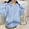 thumbnail image 2 of Unir Women's Kawaii Pastel Layering Zip Hoodie Scattered Cartoon Star Embroidery Oversized Drawstring Pocket Long Sleeve Casual Sweatshirt Jacket Top 1PC M-XXL Plus Size Friendly, 2 of 4
