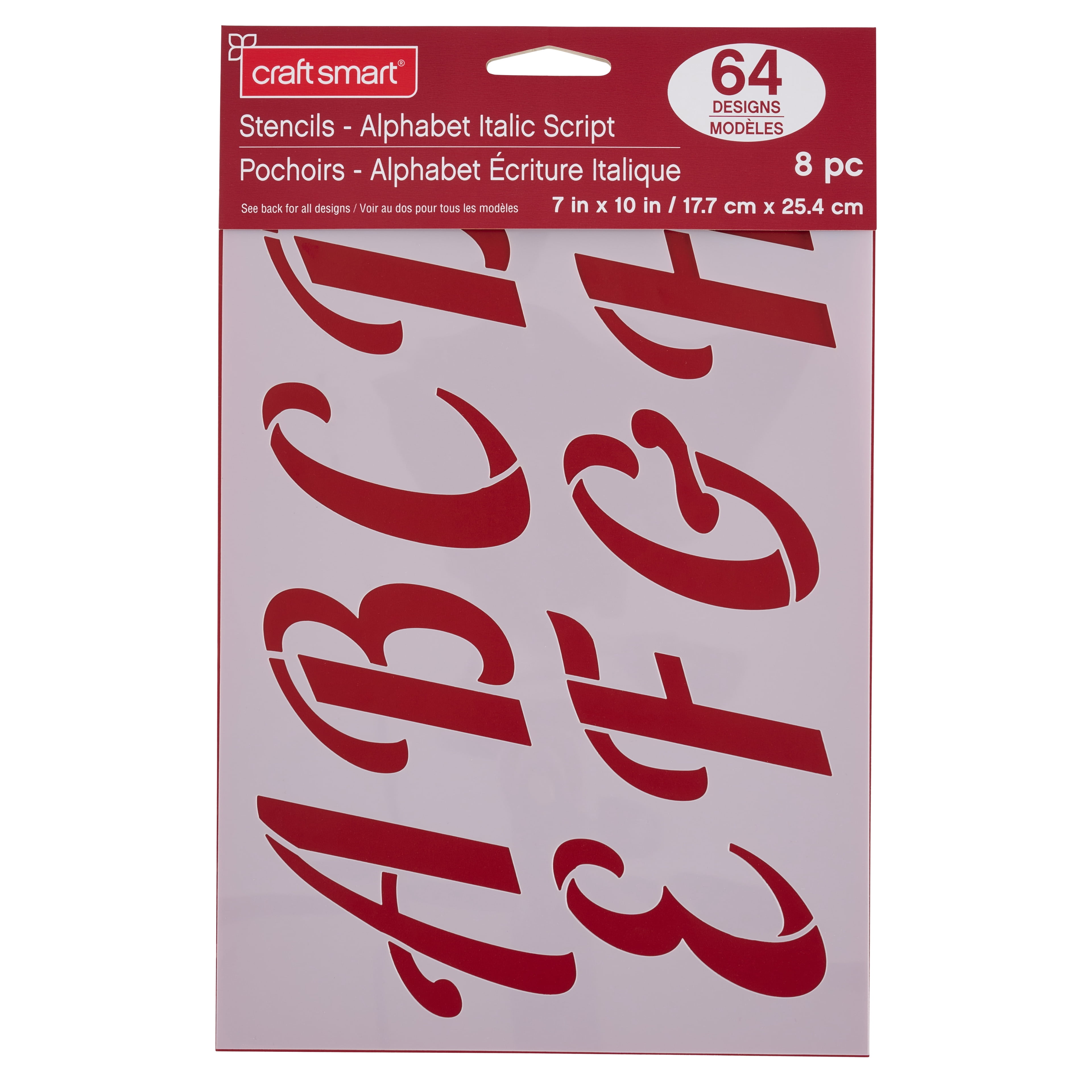 Craft Smart 3.5" Italic Script Alphabet Stencils - Reusable Plastic, 64 Designs per Pack, 8 Sheets Each - Ideal for DIY Crafts, Decor, Furniture & Gifts, 6 Pack