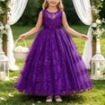 thumbnail image 2 of JUMEYU Girls Lace Embroidery Long Dress Sleeveless Flower Party Performance Evening Gown Dresses 4T 5T (Purple,4-5 Years), 2 of 7