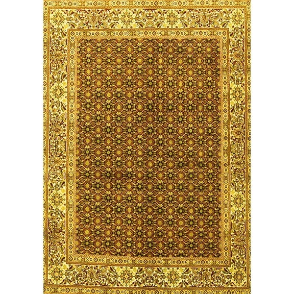 Ahgly Company Machine Washable Indoor Rectangle Persian Yellow Traditional Area Rugs, 5' x 7'