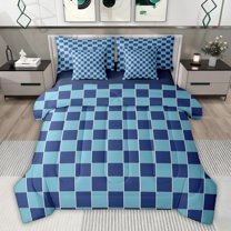 Feelyou Fashion Blue Buffalo Bedding Comforter Set 7 Pieces, Chic Check Plaid Full Bedding Set, Teens Kids Boys Girls Reversible Fitted Sheet Flat Sheet, Luxury Bedroom Decor