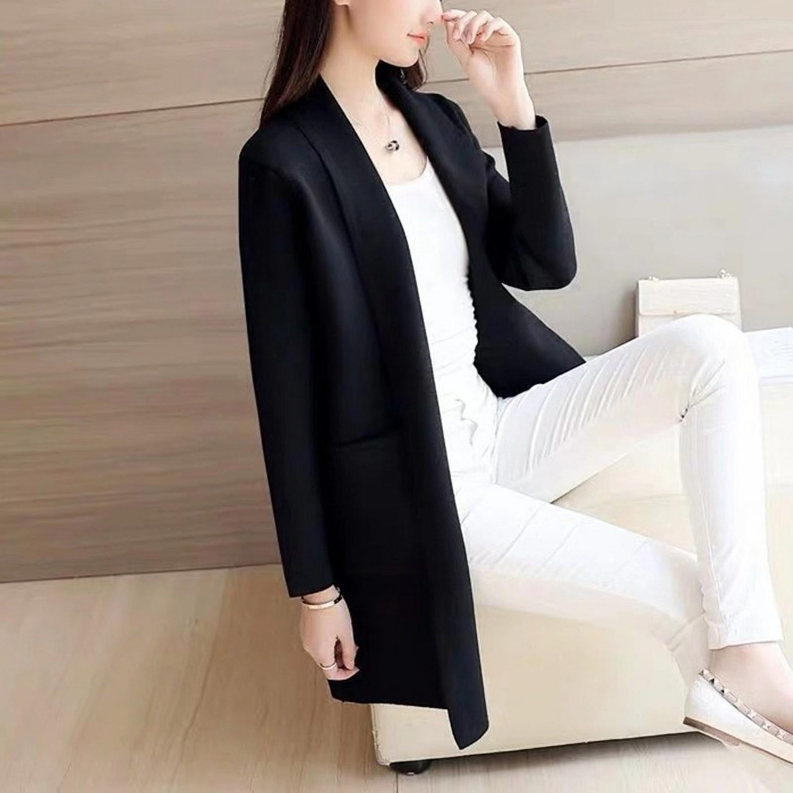 Doreleven Womens Casual Cardigan Jacket,Long Sleeve Open Front Blazer Ruched with Pockets Office Work Coat Outerwear 