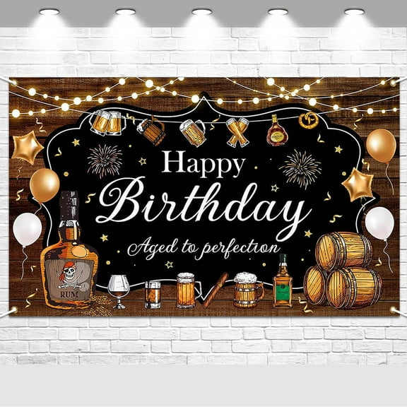 Beer Birthday Decorations Cheers and Beers Backdrop Banner for Men Women 30th 40th 50th Birthday Party Whiskey Theme Aged to Perfection Party Supplies 6x3.6 ft