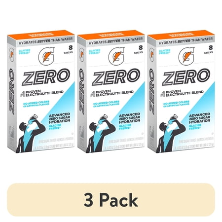 (3 pack) Gatorade Zero Sugar Glacier Freeze, On the Go Packs, Electrolyte Powder Drink Mix, 0.12 oz, 8 sticks