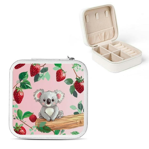 ZFLMY Koala Strawberries Pink Jewelry Box Small Travel Organizer White