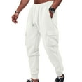 thumbnail image 1 of Pantalones largos para hombre, color liso, informales, a la moda, con cordones y bolsillos en la cintura, pantalones largos de playa, pantalones de poliéster para hombre., 1 of 9
