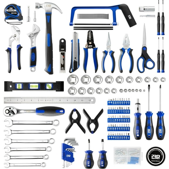 259-Piece Tool Kit, Household Hand Tool Set with Plastic Storage Toolbox, Portable Complete Repair Tool Box for Home and Car (Blue)