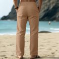 thumbnail image 4 of LNZGNM Cotton Linen Pants Men Elastic Waist Straight Leg Pant with Pockets Lightweight Loose Fit Solid Color Pants Casual Beach Trousers,Brown M, 4 of 4