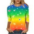 thumbnail image 2 of Ounisa Women's Valentine 3/4 Sleeve Round Neck Shirt Funny Love Heart Printed Tee Casual Couple Top Blouse Pullover, 2 of 6