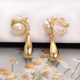 thumbnail image 2 of Airokiy Pearl Clip On Earrings for Women Chunky Gold Drop Earrings for Women Lightweight Hollow Gold Plated Hypoallergenic Jewelry, 2 of 5