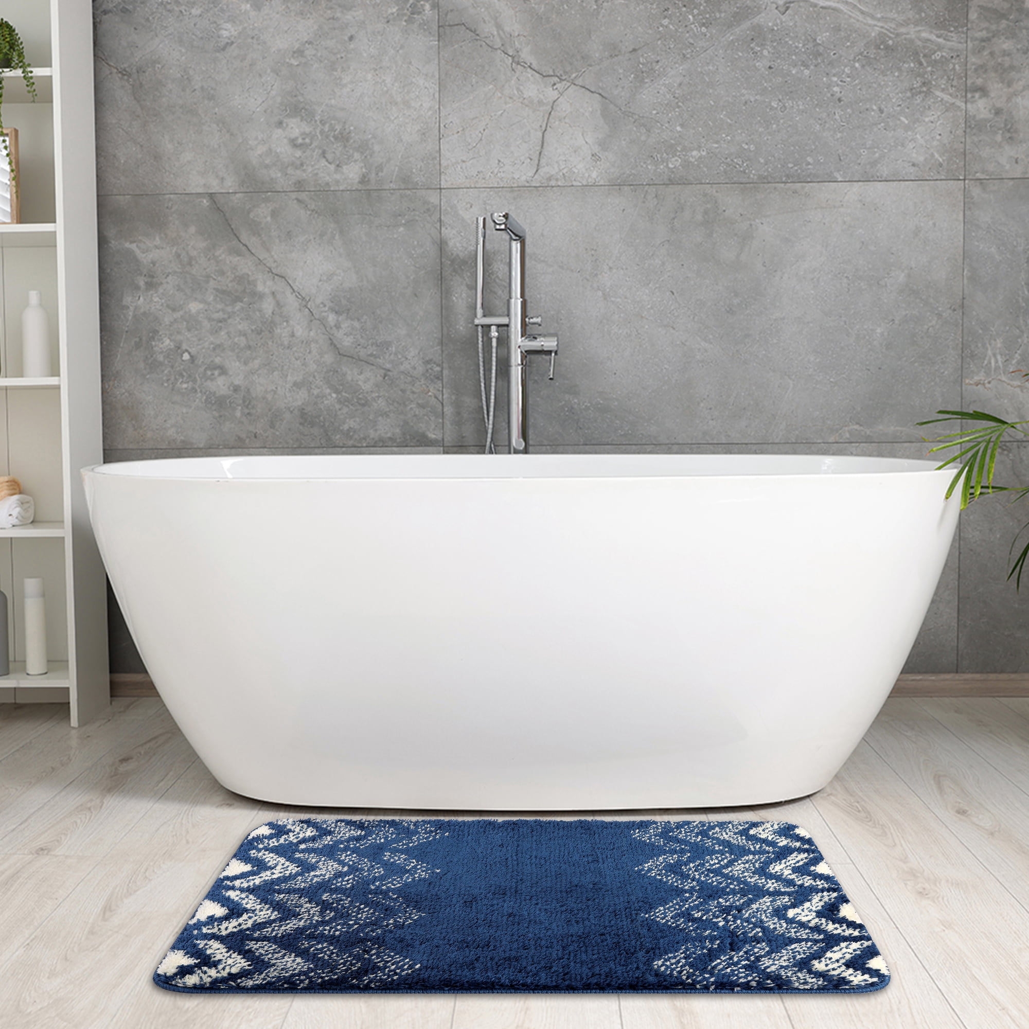 Unique Bargains 2 Pcs Geometric Patterns Bathroom Mats Absorbent Non-Slip Bath Rugs Blue 20" x 32"