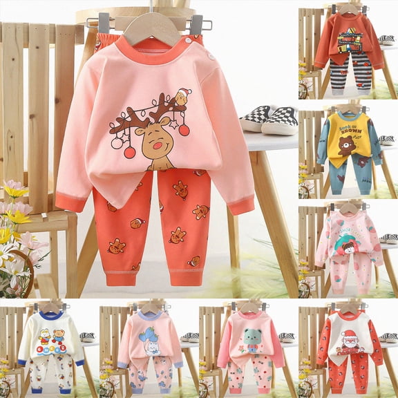 6-12 Months Newborn Boys Girls Pajama Sets Long-Sleeve Softness Sleepwear Pjs 2pcs Jammies Sleepwear Clothes Set Loungewear