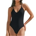 thumbnail image 2 of Fartey Women's One Piece Bathing Suit High Cut Swimsuits Summer V Neck Spaghetti Strap Monikini Swimsuit Fashion Solid Color Surfing Swimwear Black S-2XL, 2 of 6