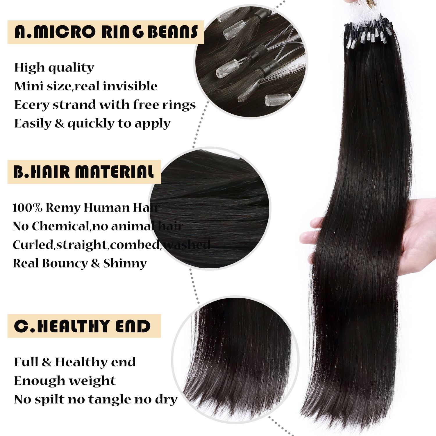 Micro ring hair extensions body wave n°2 - Expert Hair Extension