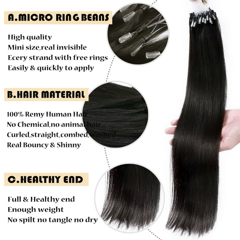 Benehair Russian Remy 100% Human Hair Extensions Nano Beads Micro Ring Hair  Tip 100% Real Remy Hair Extension Micro Link Bonds 1g/Strand 50g Blonde