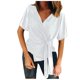 thumbnail image 1 of Gibobby Camiseta de manga corta para mujer Blusa mujer holgada informal con cinta manga corta a la moda para mujer color liso con cuello en V(Blanco,XL), 1 of 5