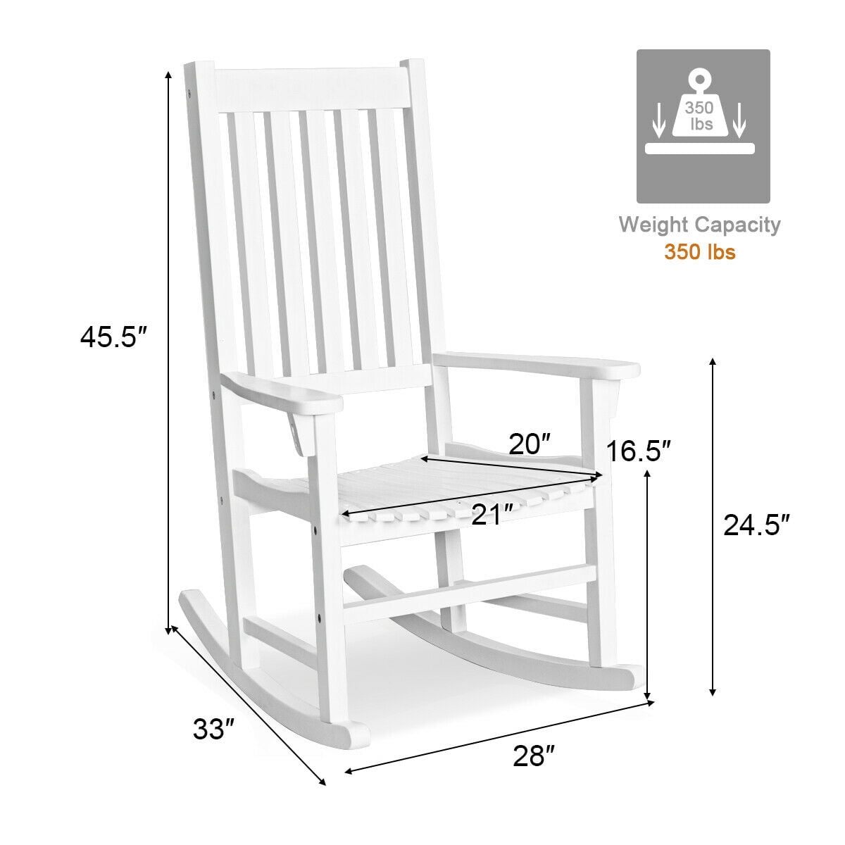 Gymax Wooden Rocking Chair, High Back Porch Rocker White