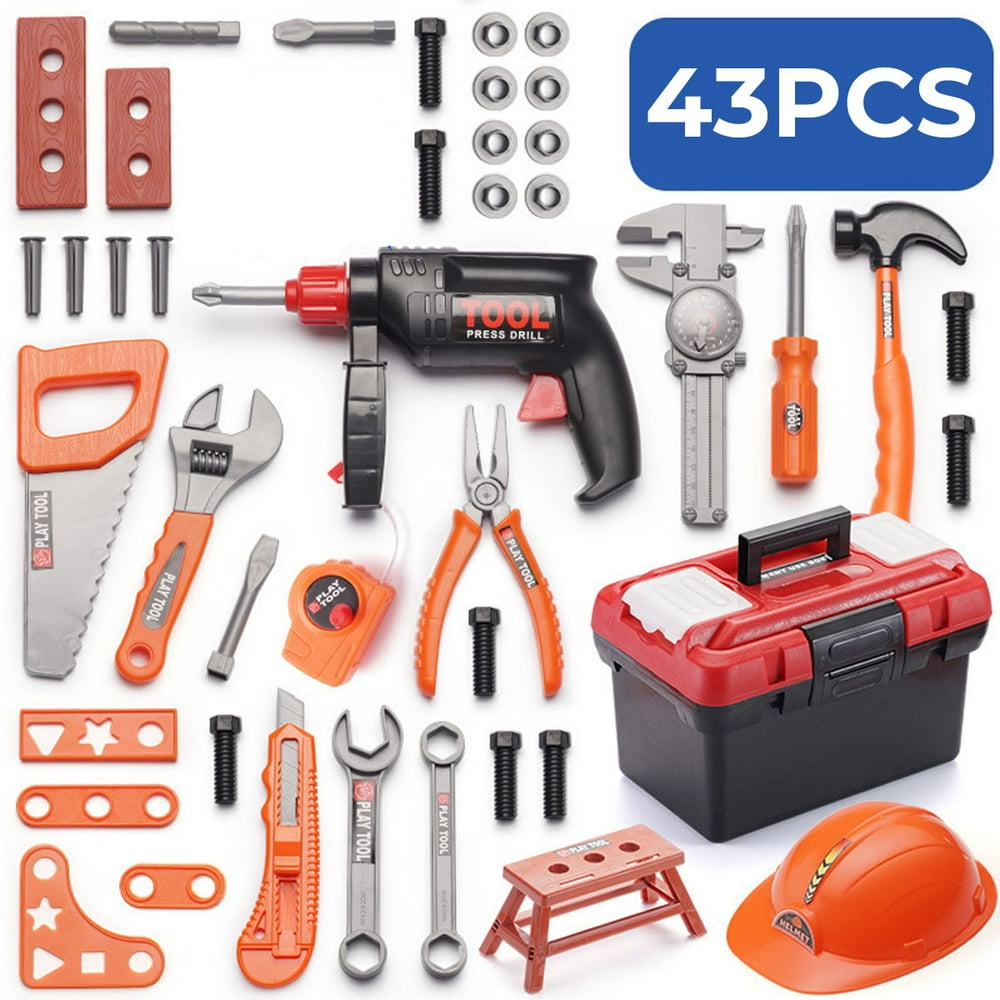 Real Kids Tool Set - Pretend Play Construction Toy with Tool Box Kids Electronic Toy Drill